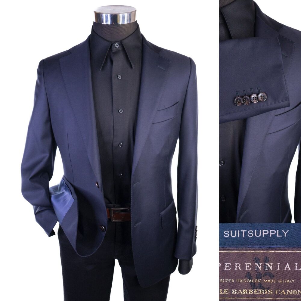SuitSupply VBC 34R Solid Blue Blazer Sport Coat Suit Jacket Wool 2-Buttons